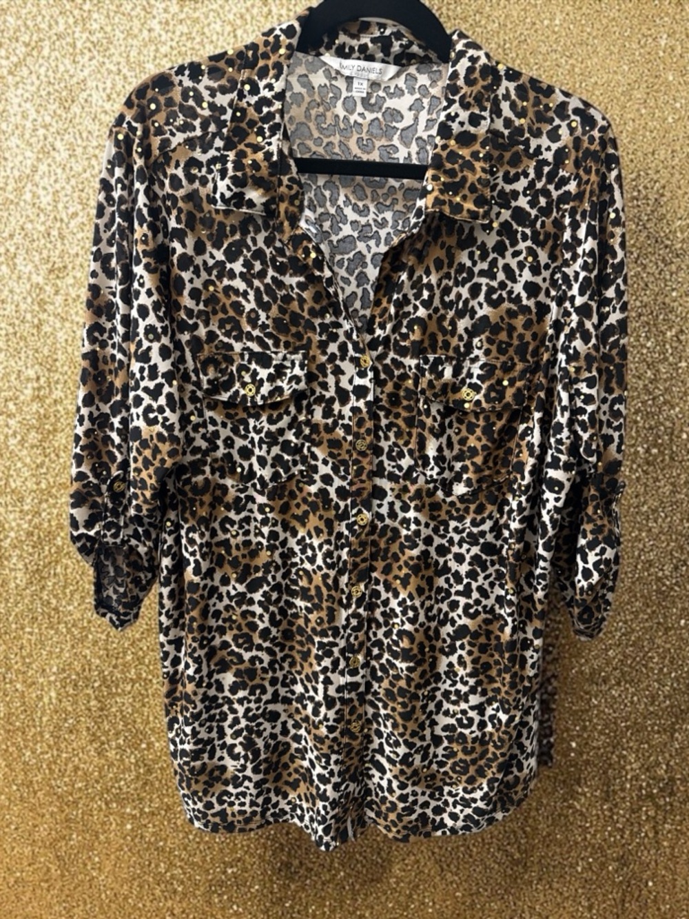 Milly Daniels Women's Leopard Print Button-Down Shirt in Brown and Black